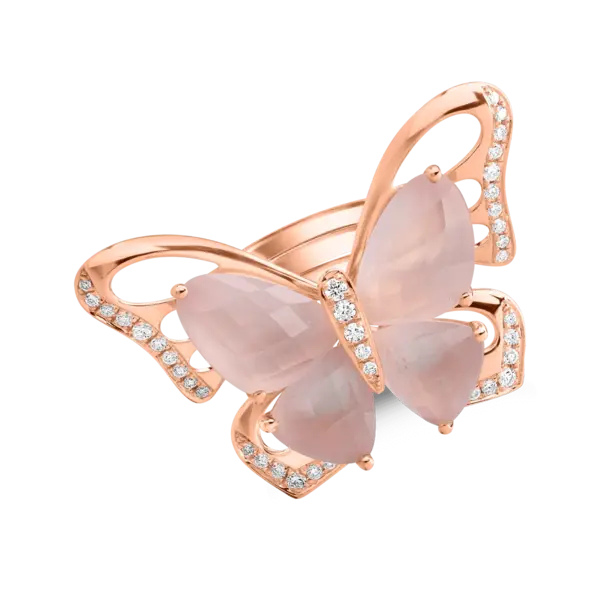 Inel din aur roz cu quartz trandafiriu de 11.4ct si diamante de 0.37ct