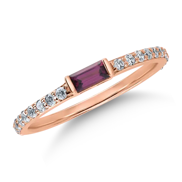 Inel din aur roz cu rodolit rosu de 0.17ct si diamante de 0.22ct