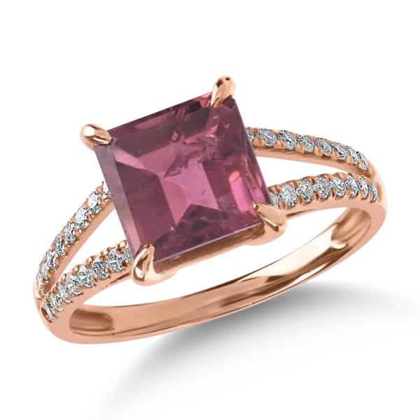 Inel din aur roz cu rubelit de 2.85ct si diamante de 0.27ct