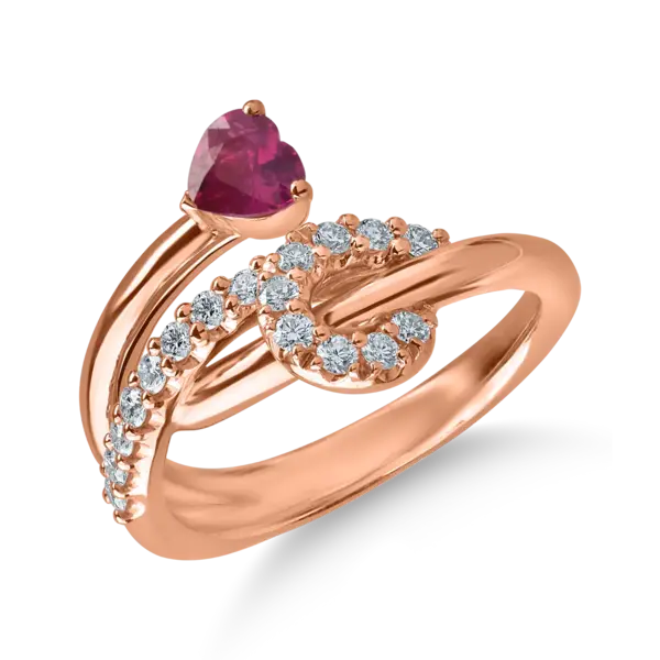 Inel din aur roz cu rubin heart de 0.43ct si diamante de 0.3ct