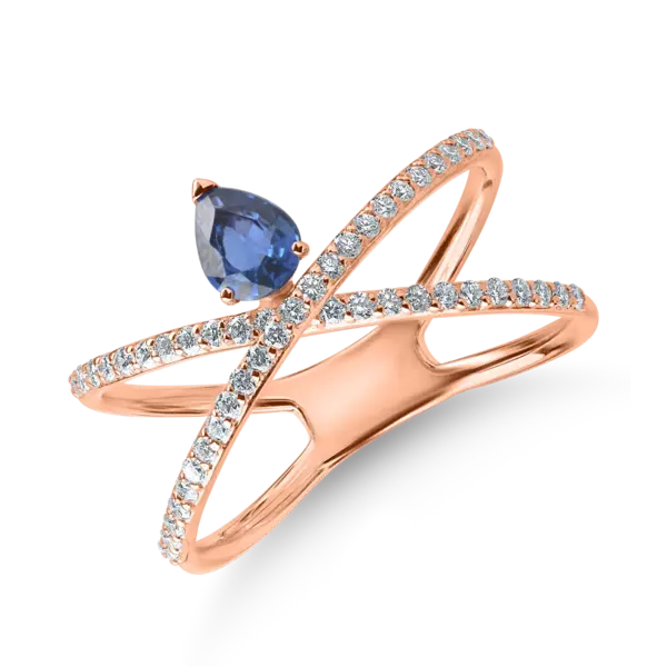 Inel din aur roz cu safir pear de 0.45ct si diamante de 0.68ct
