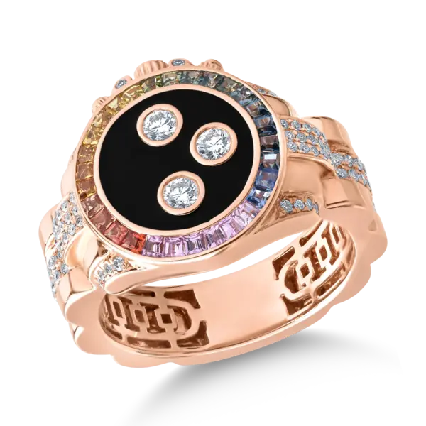 Inel din aur roz cu safire multicolore de 0.69ct si diamante de 0.6ct