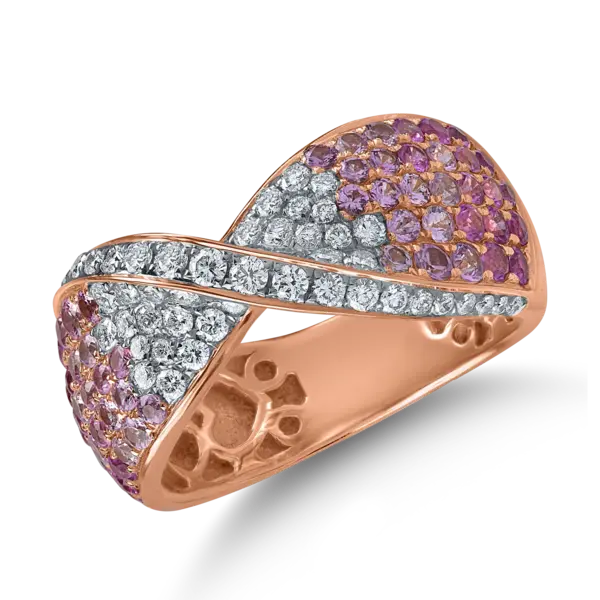 Inel din aur roz cu safire roz de 1.3ct si diamante de 0.5ct