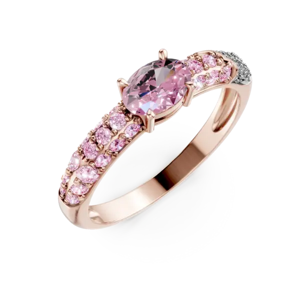 Inel din aur roz cu safire roz ovale si rotunde de 0.7ct si diamante de 0.05ct