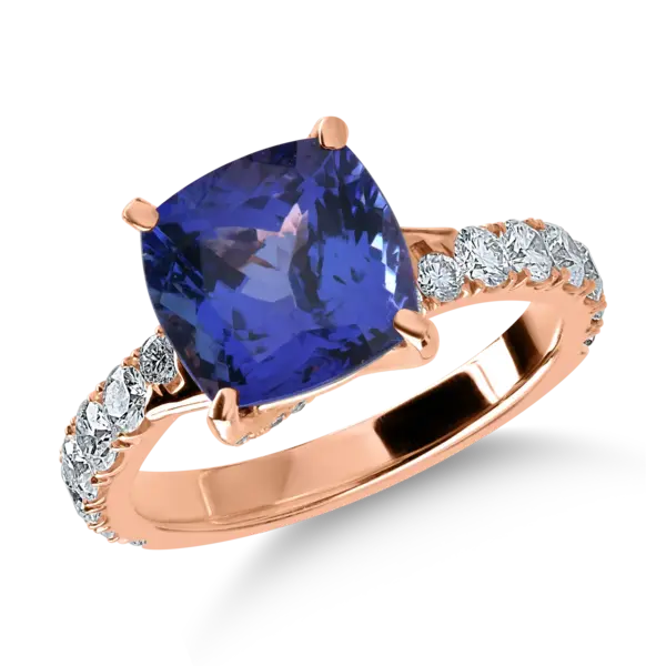 Inel din aur roz cu tanzanit de 4ct si diamante de 0.8ct
