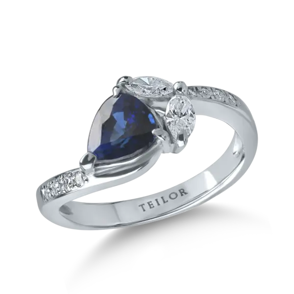 Inel din platina cu safir pear de 1ct si diamante de 0.3ct