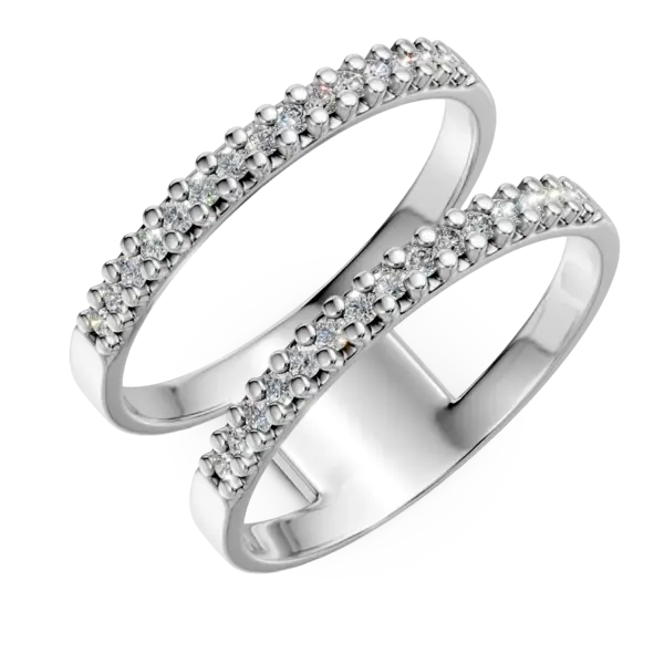 Inel dublu din aur alb cu zirconia microsetting