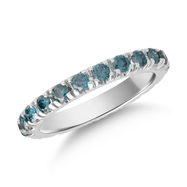 Inel eternity din aur alb cu diamante albastre de 2.3ct