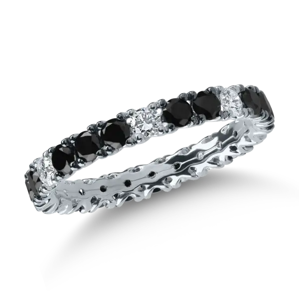 Inel eternity din aur alb cu diamante negre de 1.22ct si diamante incolore de 0.34ct