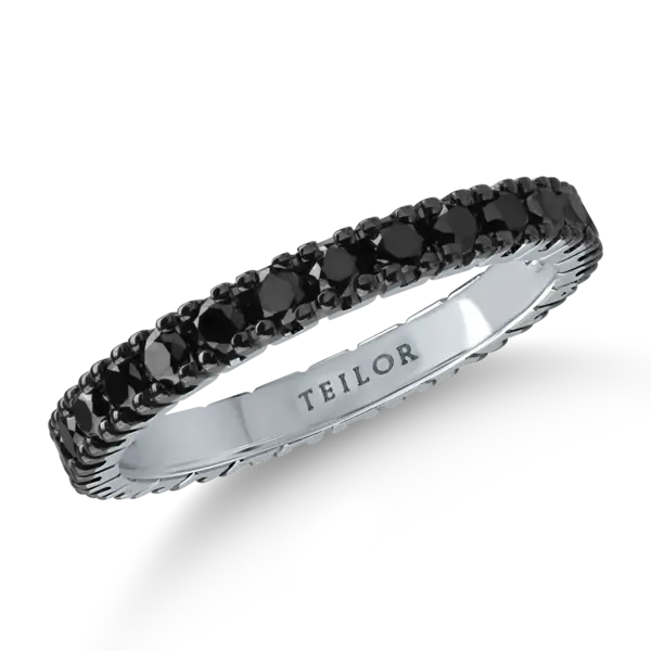 Inel eternity din aur alb cu diamante negre de 1.2ct