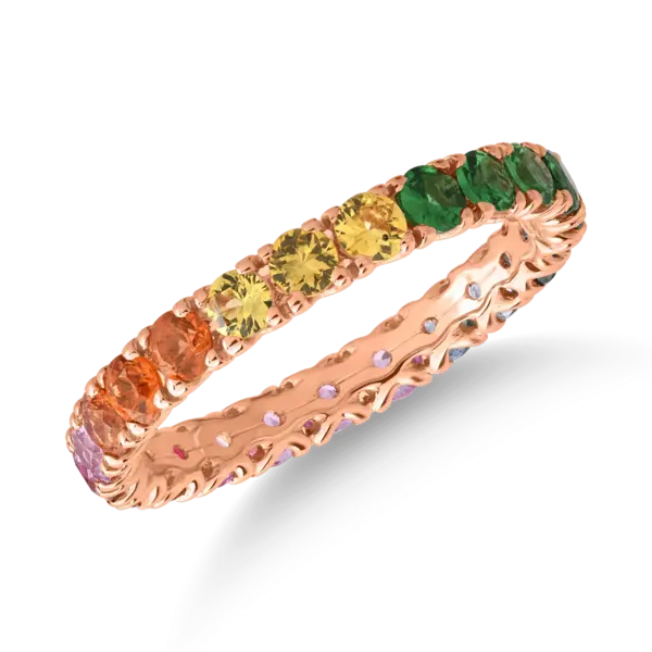 Inel eternity din aur roz cu safire multicolore de 1.75ct