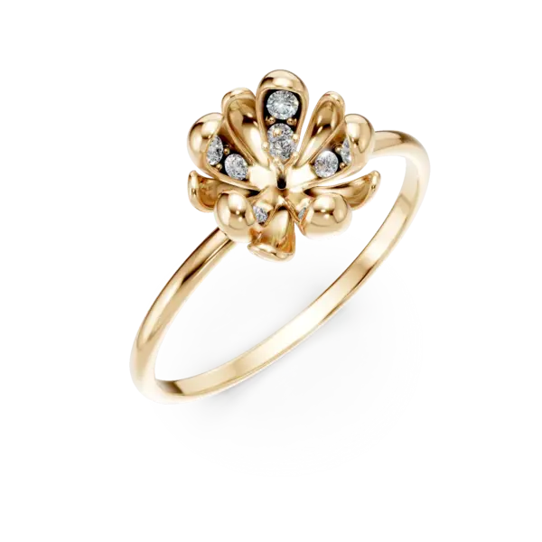 Inel floare de tei din aur galben cu diamante de 0.08ct