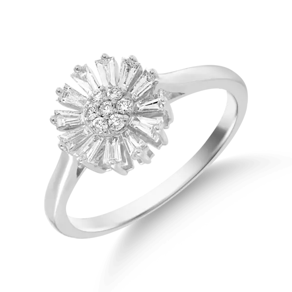 Inel floare din aur alb cu diamante de 0.37ct