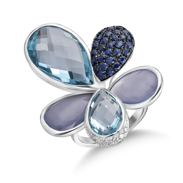 Inel floare din aur alb cu pietre pretioase si semipretioase de 25.2ct