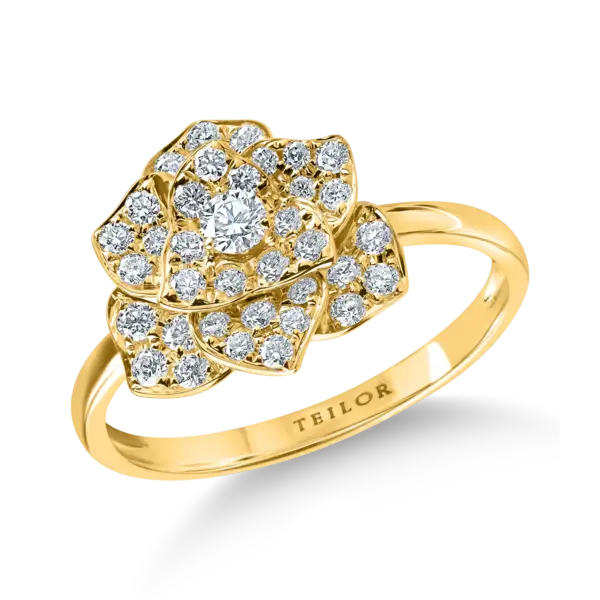 Inel floare din aur galben cu diamante de 0.4ct