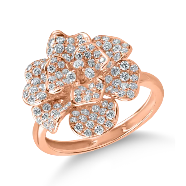 Inel floare din aur roz cu diamante de 0.9ct