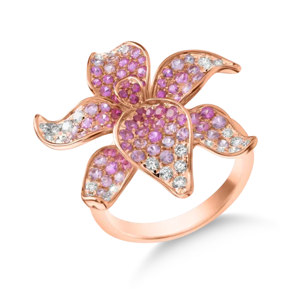 Inel floare din aur roz cu pietre pretioase de 1.6ct