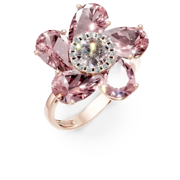 Inel floare din aur roz cu pietre pretioase si semipretioase de 3.9ct