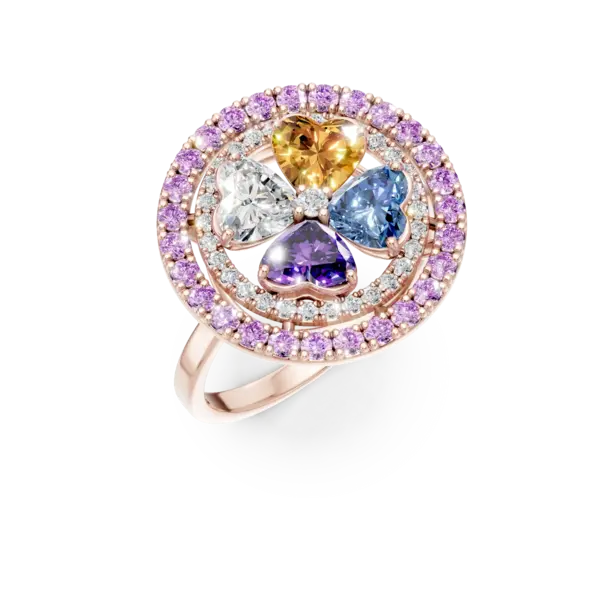 Inel floare din aur roz cu pietre pretioase si semipretioase de 2.9ct