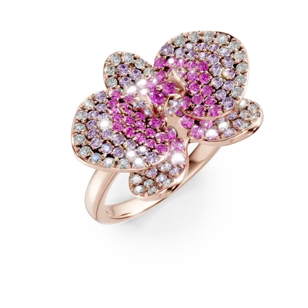 Inel floare din aur roz cu safire roz de 1.3ct si diamante de 0.39ct