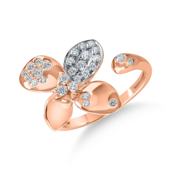 Inel floral deschis din aur roz cu diamante de 0.39ct