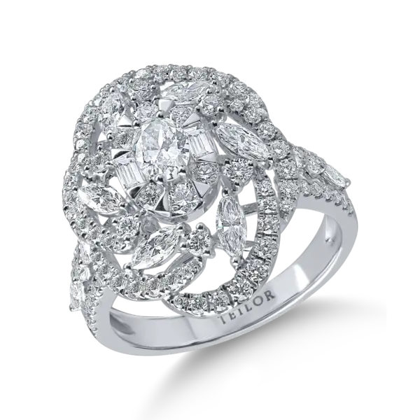 Inel floral din aur alb cu diamante de 1.8ct