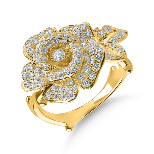 Inel floral din aur galben cu diamante de 0.85ct