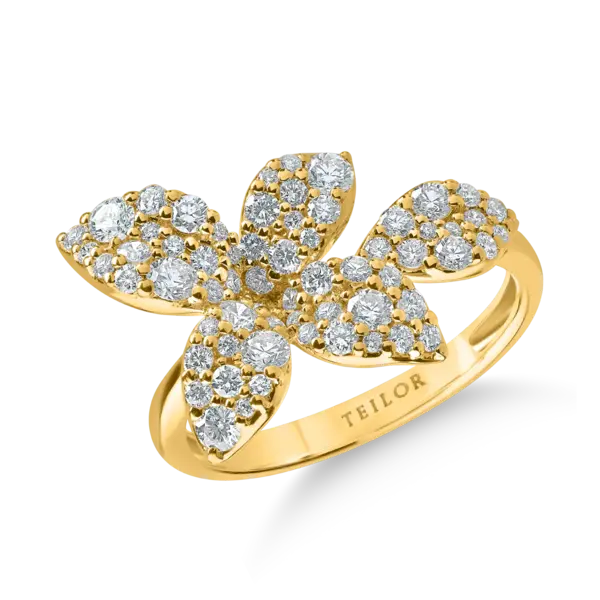 Inel floral din aur galben cu diamante de 0.91ct