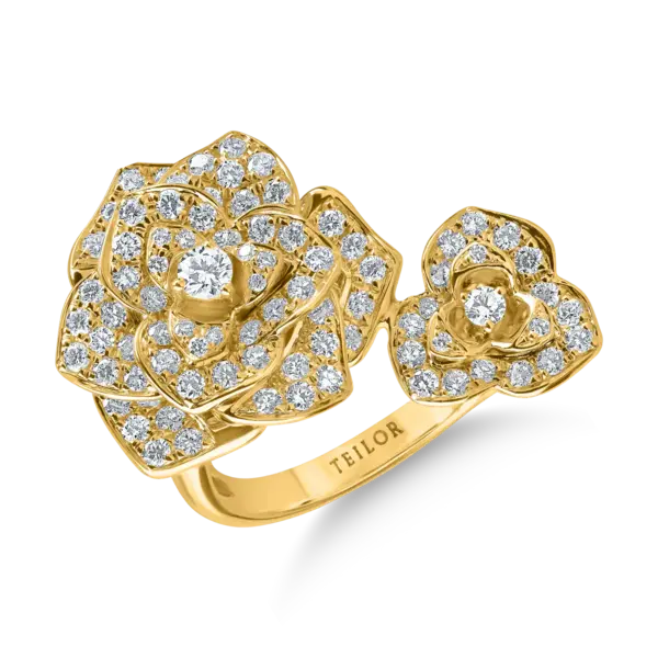 Inel floral din aur galben cu diamante de 0.9ct