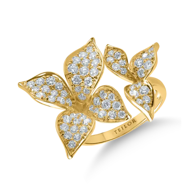 Inel floral din aur galben cu diamante de 1.25ct