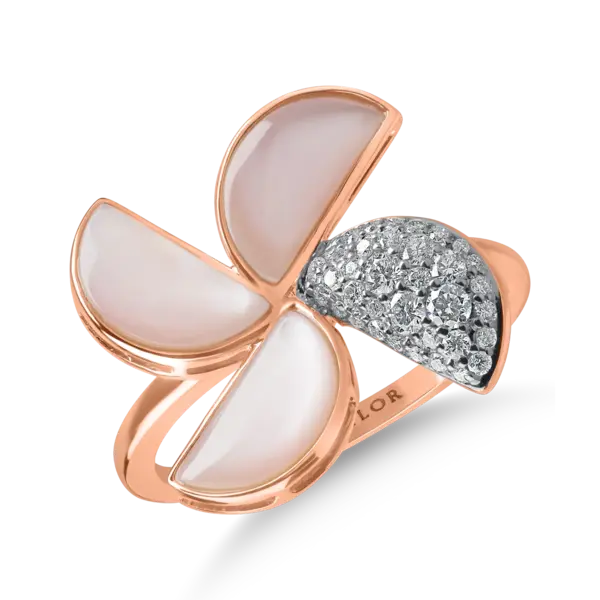 Inel floral din aur roz cu sidef de 2.31ct si diamante de 0.23ct