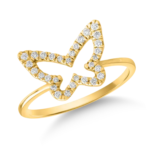 Inel fluture din aur galben cu diamante de 0.166ct
