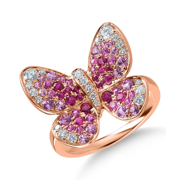 Inel fluture din aur roz cu pietre pretioase de 1.4ct