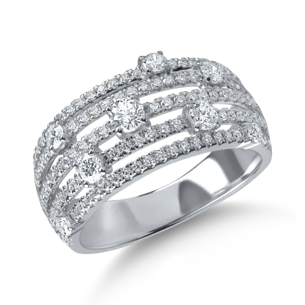 Inel geometric din aur alb cu diamante de 0.9ct