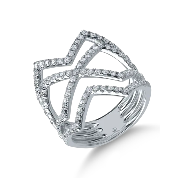 Inel geometric din aur alb cu diamante de 0.9ct