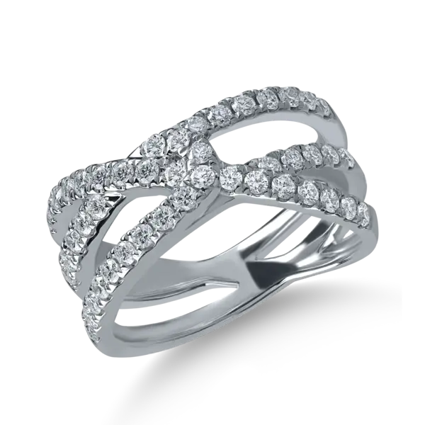 Inel geometric din aur alb cu diamante microsetting de 0.8ct