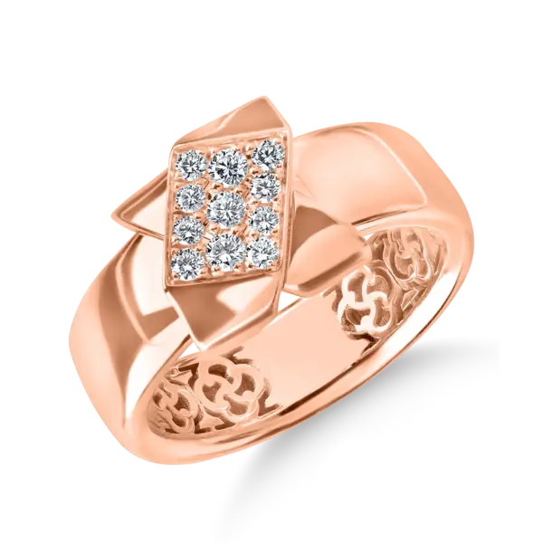 Inel geometric din aur roz cu diamante de 0.2ct