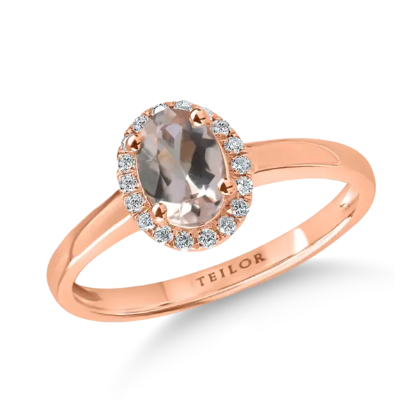 Inel geometric din aur roz cu morganit oval de 0.7ct si diamante de 0.1ct