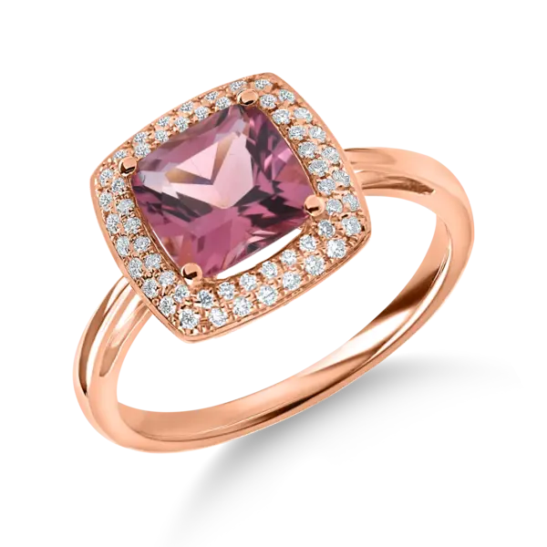 Inel geometric din aur roz cu turmalina roz de 1.5ct si diamante de 0.2ct