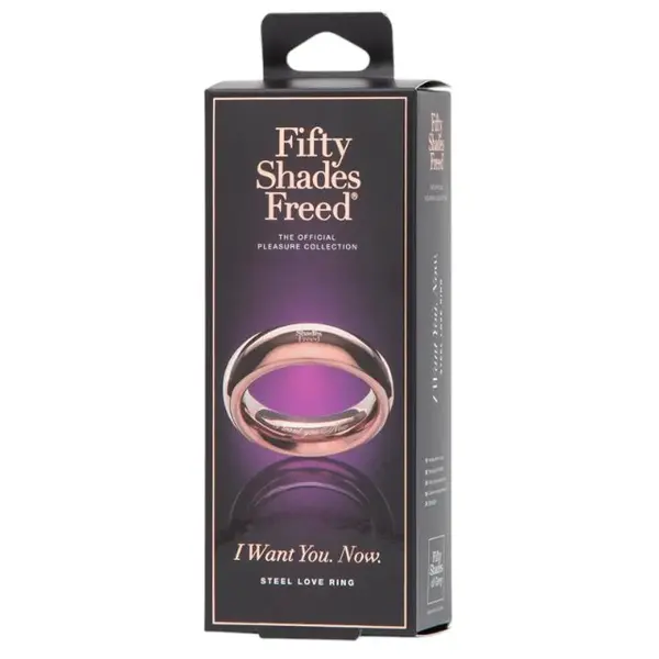 Inel pentru penis FIFTY SHADES FREED I want you now, din oțel rigid, rezistent la apă, culoare auriu