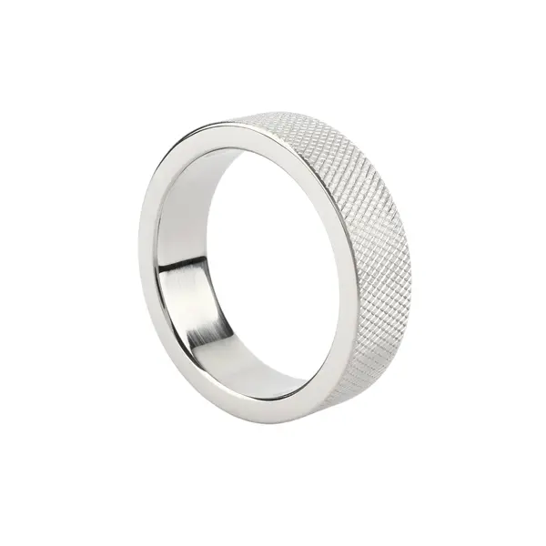 Inel pentru penis MR. STEEL CrissCross C-Ring, cu design geometric, din oțel inoxidabil, diametru 4.5 cm (mic), argintiu
