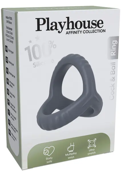 Inel pentru penis Playhouse Affinity - Cock & Ball Ring, 100% silicon, ultraflexibil, gri