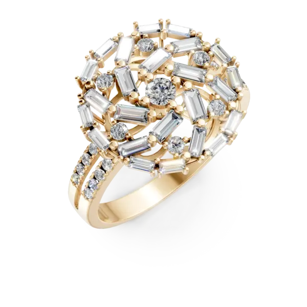 Inel rotund din aur galben cu diamante baguette si rotunde de 1.1ct