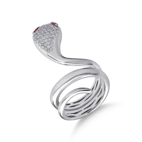 Inel sarpe din aur alb cu rubine marquise de 0.5ct si diamante de 0.5ct
