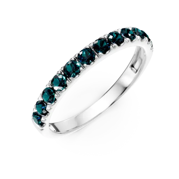 Inel semi eternity din aur alb cu diamante albastre de 0.4ct
