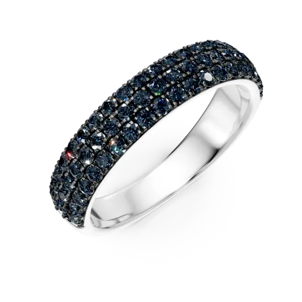 Inel semi eternity din aur alb cu diamante albastre de 0.96ct