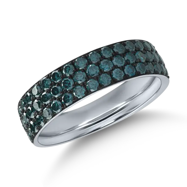 Inel semi eternity din aur alb cu diamante albastre de 0.96ct