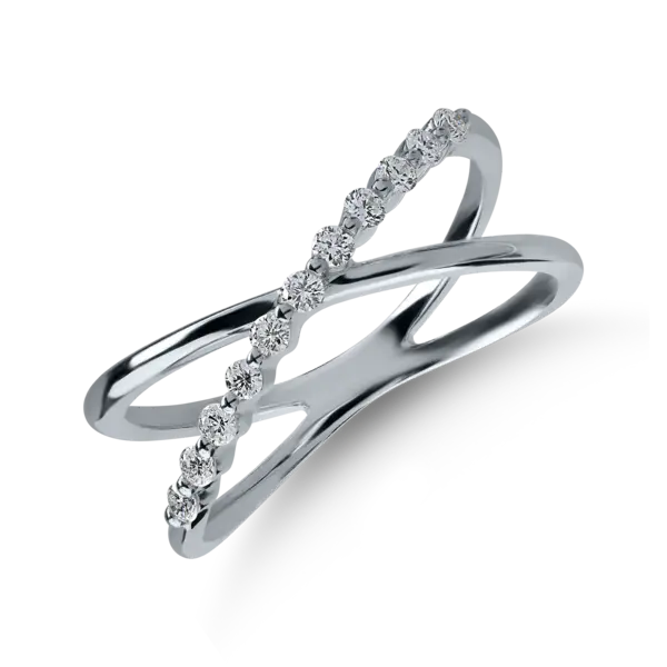 Inel semi eternity din aur alb cu diamante de 0.166ct