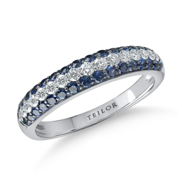Inel semi eternity din aur alb cu diamante de 0.2ct si safire de 0.5ct