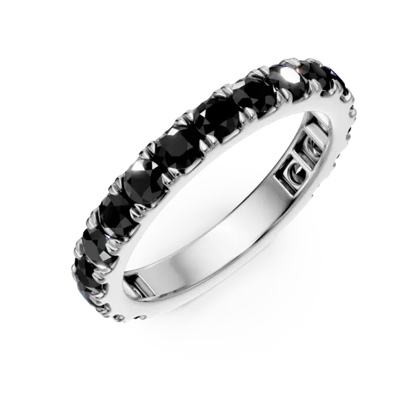 Inel semi eternity din aur alb cu diamante negre de 0.17ct